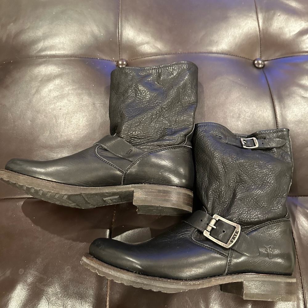 Frye slouchy leather boots; style 76509 black soft leather, like new - Picture 9 of 13